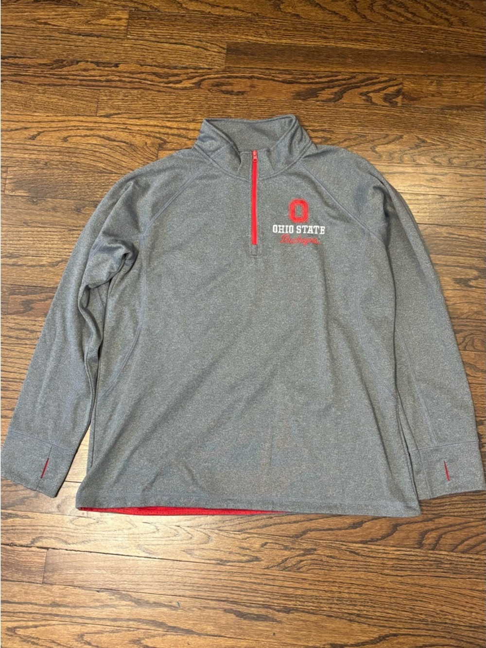 Authentic Apparel Grey Red Ohio State Buckeyes Longsleeve Thumbhole Quarter Zip